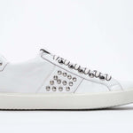 Women's Low-top STUDLIGHT in White Leather and Silver Studs sneakers on a white background. 