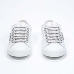  Women's Low-top STUDLIGHT in White Leather and Silver Studs sneakers, from the front view.